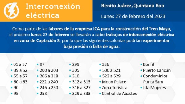 Anuncia Aguakan nueva fecha para realizar los trabajos de interconexión eléctrica en Cancún
