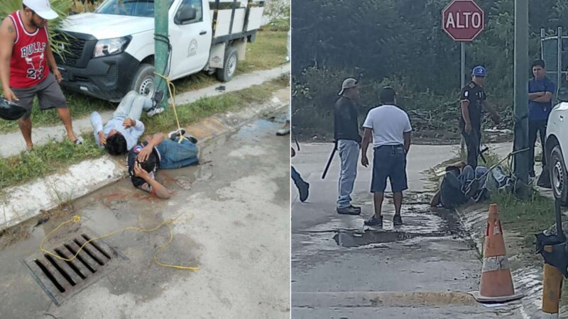 Par de asaltantes son amarrados a un poste en la Supermanzana 205 de Cancún.