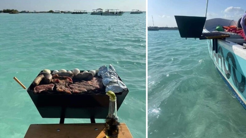 VIRAL: Arman turistas la carnita asada en plena Laguna de Bacalar.