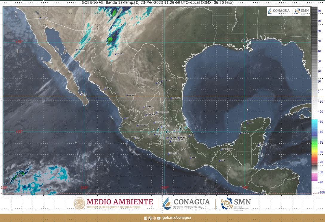 Pronóstico del clima para hoy jueves 23 de marzo 2023 en Quintana Roo; cielo medio nublado a nublado con intervalos de chubascos.