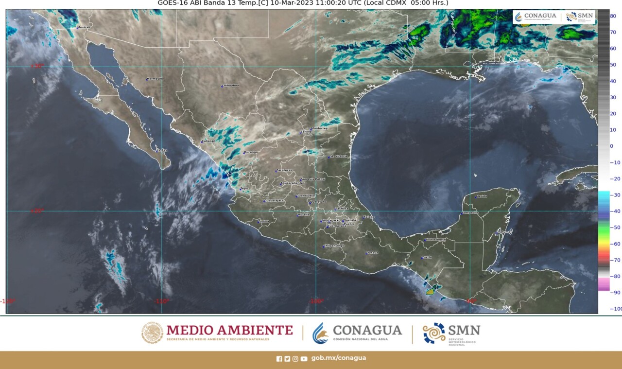 Pronóstico del clima para hoy viernes 10 de marzo 2023 en Quintana Roo; cielo medio nublado durante el día y lluvias aisladas en el estado.