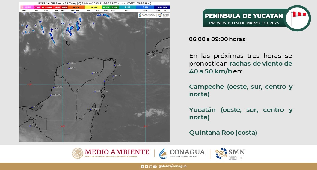 Pronóstico del clima para hoy viernes 31 de marzo 2023 en Quintana Roo; cielo medio nublado con probabilidad de lluvias aisladas.