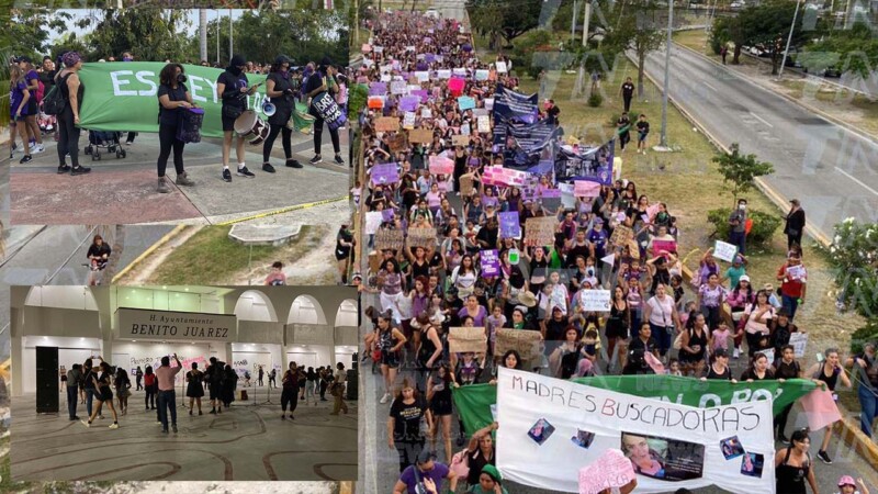 Con multitudinaria marcha, conmemoran mujeres el 8M en Cancún