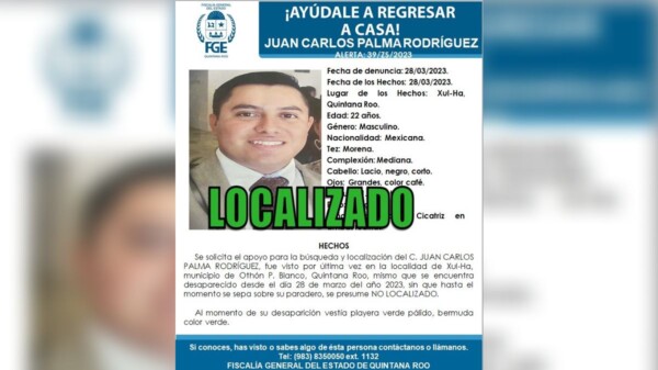 Hallan sano y salvo a joven desaparecido en Xul-Há