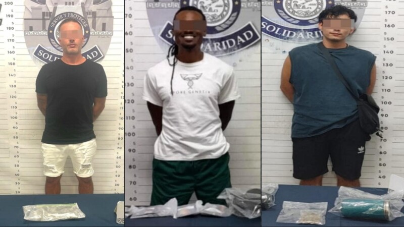 Trío internacional es detenido con droga en Playa del Carmen.