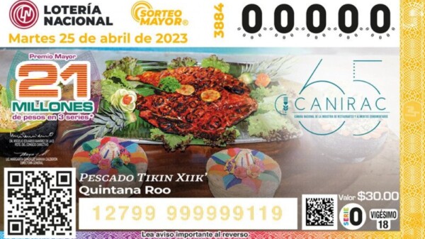 Pescado Tikin Xiik, delicia gastronómica de Quintana Roo, en el billete de Lotería Nacional