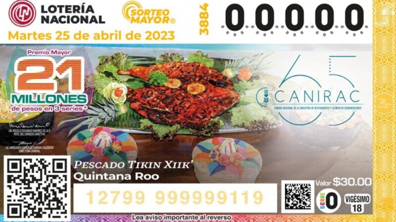 Pescado Tikin Xiik, delicia gastronómica de Quintana Roo, en el billete de Lotería Nacional