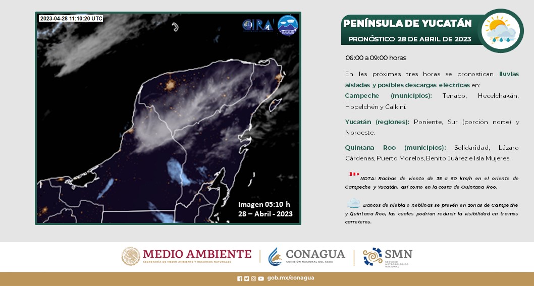 Pronóstico del clima para hoy viernes 28 de abril 2023 en Quintana Roo; cielo medio nublado la mayor parte del día con probabilidad de chubascos.