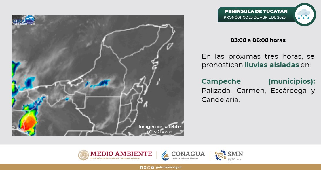 Pronóstico del clima para hoy domingo 23 de abril 2023 en Quintana Roo; cielo medio nublado, así como lluvias aisladas en Quintana Roo.