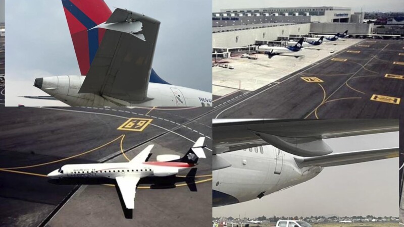 En plena pista, chocan dos aviones en el AICM 