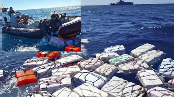 Policía italiana halla en el mar casi dos toneladas de cocaína