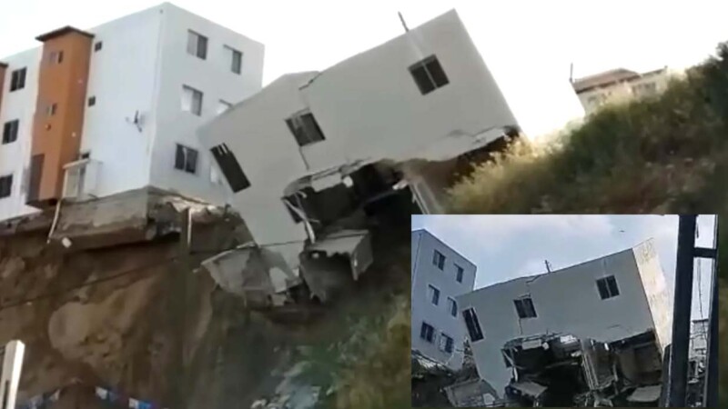 Edificio en Tijuana se desploma y cae sobre lote de autos