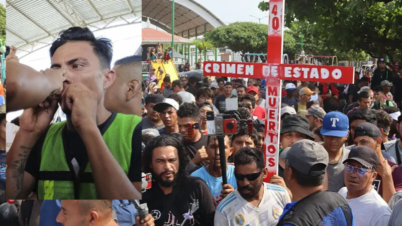 Integrantes de "Viacrusis Migrante" se cosen la boca como protesta