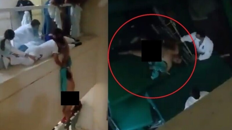 Evitan médicos que paciente del IMSS se arroje de último piso de hospital (VIDEO)