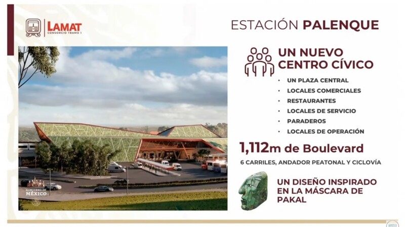“Estación Palenque, inspirada en el diseño de la máscara de Pakal”