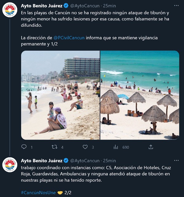 Desmienten ataque de tiburón a turistas en playas de Cancún