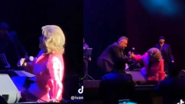 Angélica María sufre angustiante caída en pleno concierto