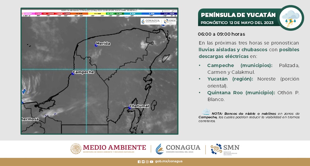Pronóstico del clima para hoy viernes 12 de mayo 2023 en Quintana Roo; cielo medio nublado a nublado con chubascos en la entidad y Yucatán.