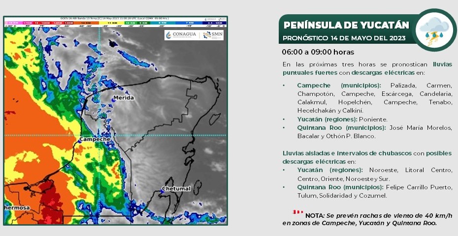 Pronóstico del clima para hoy jueves 11 de mayo 2023 en Quintana Roo; cielo medio nublado por la mañana con posibilidad de lluvias vespertinas.
