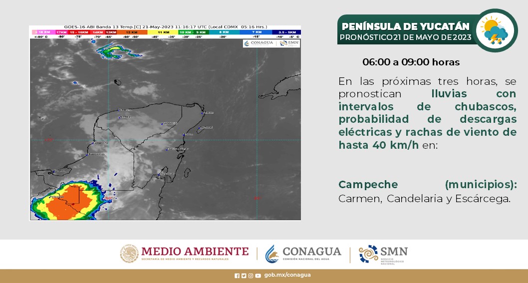 Pronóstico del clima para hoy domingo 21 de mayo 2023 en Quintana Roo; cielo medio nublado con algunos chubascos en Quintana Roo.