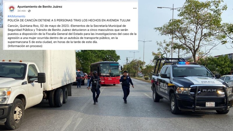 Detienen a cinco sospechosos por ejecución de mujer en autobús de Cancún