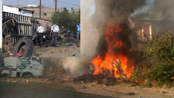 Tráileres en Edomex arden en llamas al chocar, hay un muerto