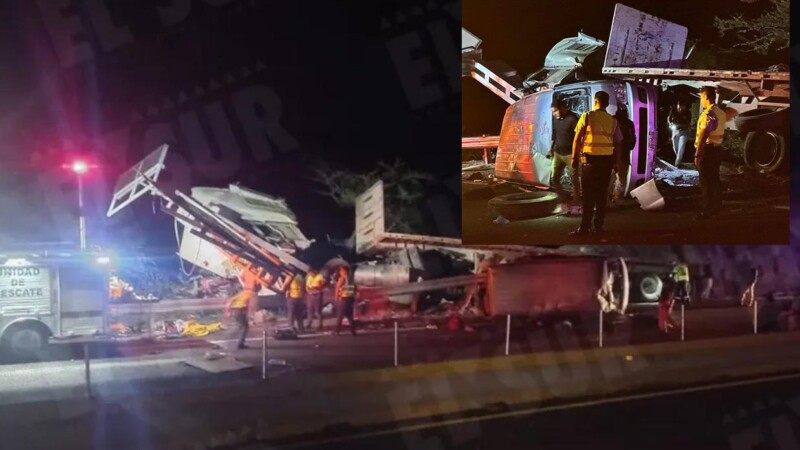 Traíler embiste a van de turismo en Guerrero, hay nueve muertos