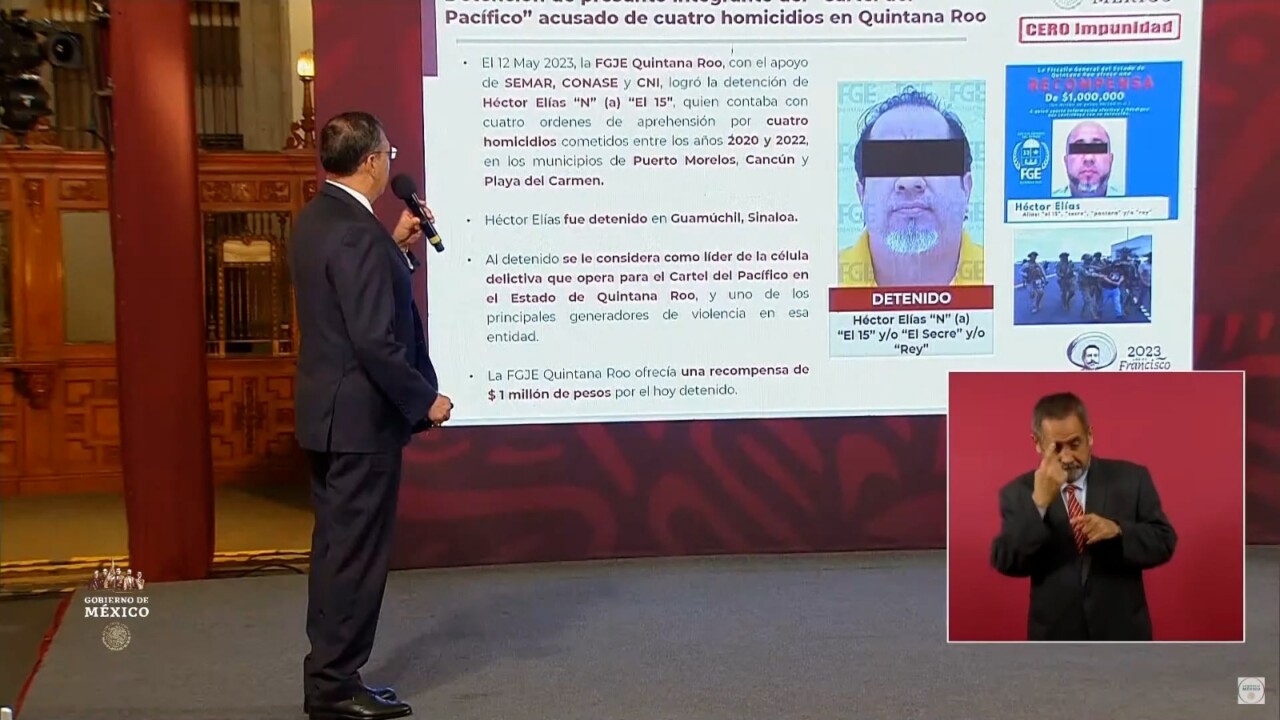 Destacan en la mañanera el trabajo coordinada para la captura de 'El 15'; Héctor “F” es uno de los principales generadores de violencia en Quintana Roo.