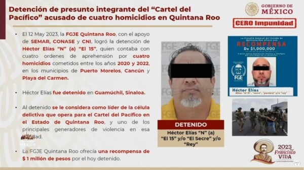 Destacan en la mañanera el trabajo coordinada para la captura de 'El 15'.