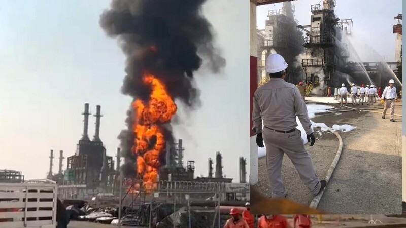 Amanece en llamas refinería de Pemex en Oaxaca