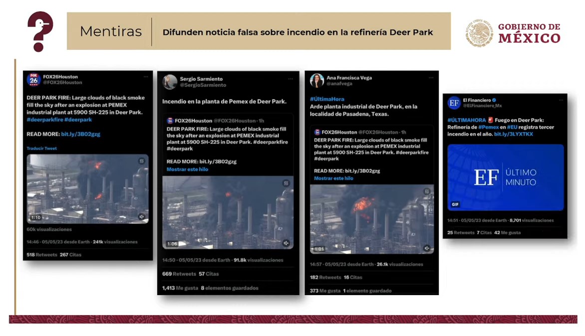 Imágenes tomadas de la mañanera de hoy miércoles 10 de mayo, de la sección Quién es quién en las mentiras de la semana, a cargo de la periodista, Elizabeth García Vilchis. 