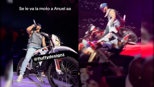 VIDEO: Anuel AA pone en peligro a sus fans al dejar caer su motocicleta del escenario