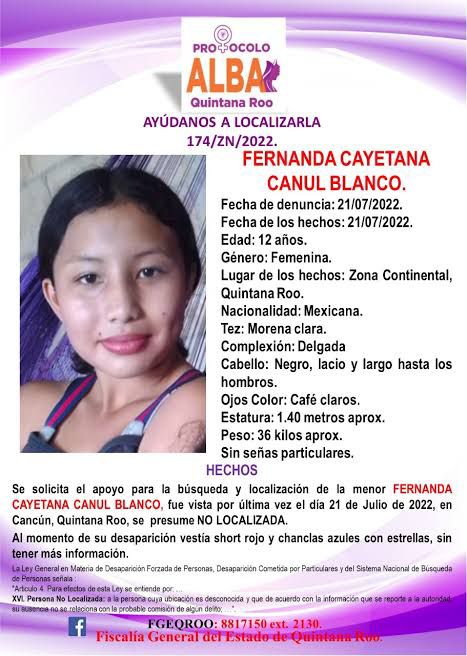 Ofrecen recompensa de 1.5 mdp por datos para hallar a Fernanda Cayetana; la menor se encuentra desaparecida desde el 21 de julio del 2022.