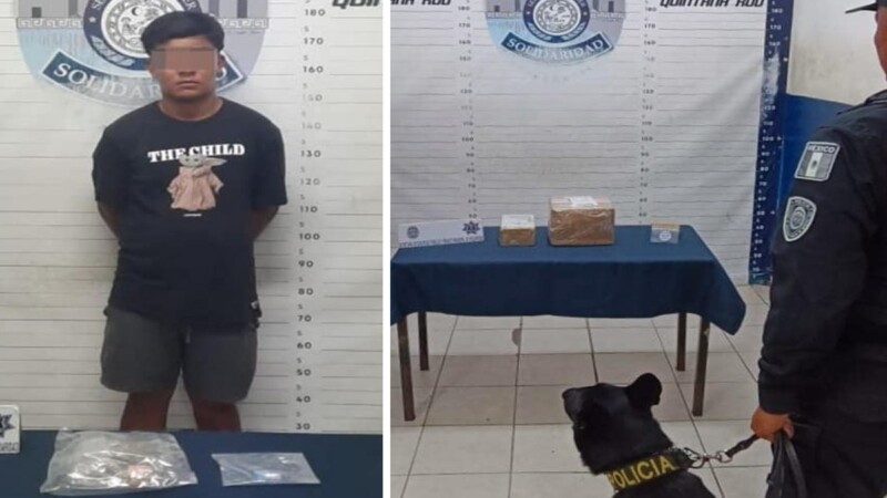 Detienen a sujeto con droga en Villamar de Playa del Carmen.