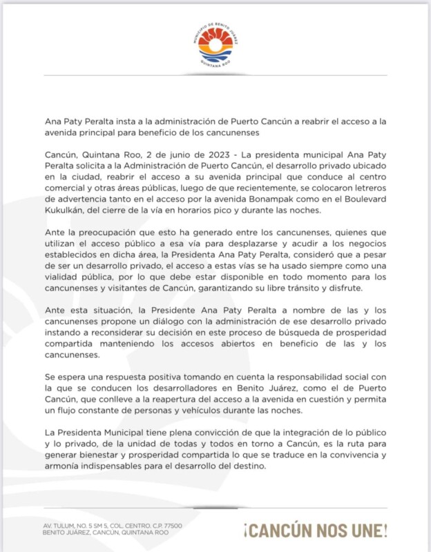 A nombre de las y los ciudadanos, la presidenta municipal propone un diálogo como vía al conflicto de vialidad.