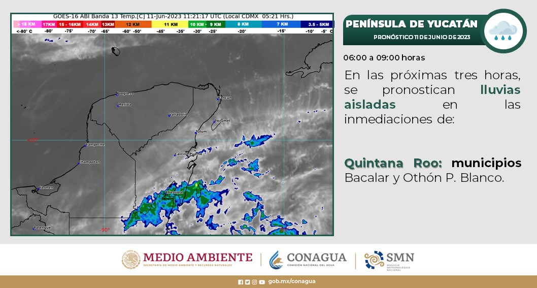 Pronóstico del clima para hoy domingo 11 de junio 2023 en Quintana Roo; cielo nublado por la tarde con chubascos y descargas eléctricas.