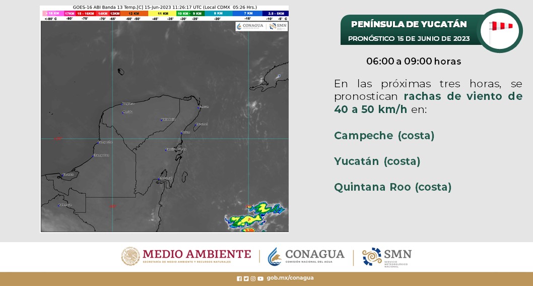 Pronóstico del clima para hoy jueves 15 de junio 2023 en Quintana Roo; cielo parcialmente nublado durante la tarde con lluvias aisladas en la entidad.