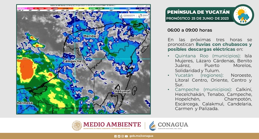 Pronóstico del clima para hoy domingo 25 de junio 2023 en Quintana Roo; cielo medio nublado la mayor parte del día con posibilidad de lluvias