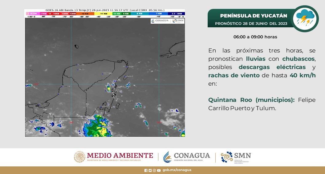 Pronóstico del clima para hoy jueves 28 de junio 2023 en Quintana Roo; cielo nublado la mayor parte del día con lluvias fuertes en la entidad.