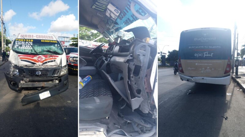 Fuerte choque en la Portillo y Kabah deja 20 pasajeros heridos (VIDEO)