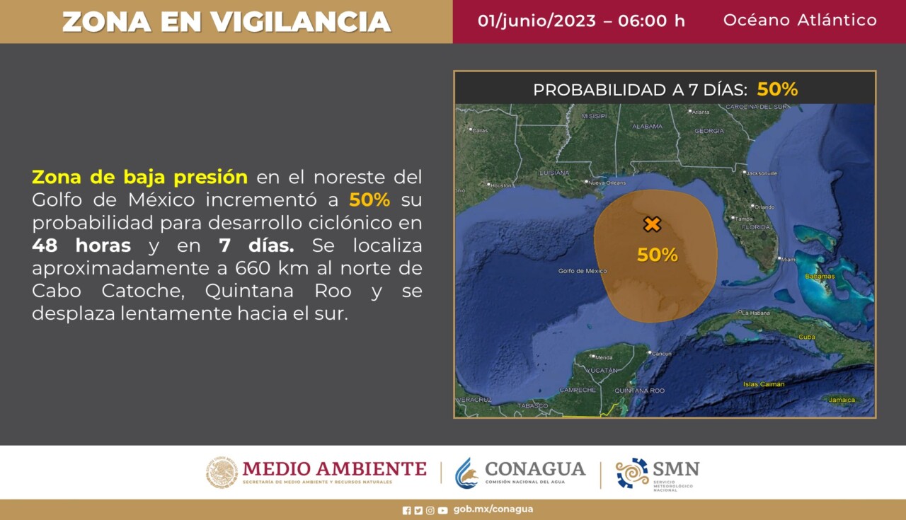 Pronóstico del clima para hoy jueves 1 de junio 2023 en Quintana Roo; cielo medio nublado la mayor parte del día y chubascos en la entidad.