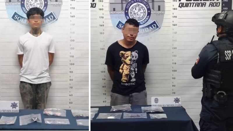Detienen a dos sujetos por delitos contra la salud en Playa del Carmen.