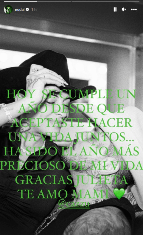 Nodal manda romántico mensaje a Cazzu por su primer aniversario