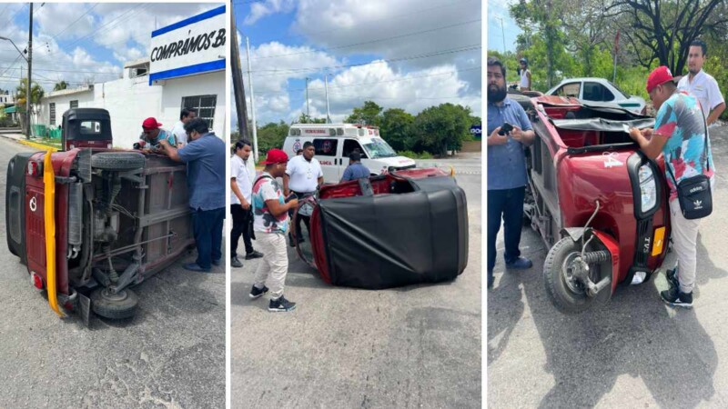 Choca mototaxi y termina volcado en la Región 234 de Cancún (VIDEO)