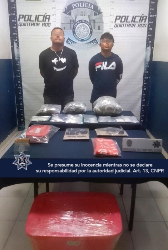 Decomisan 480 dosis de narcóticos y detienen a seis en Playa del Carmen; Arturo “N” y Jesús “N”, traían diversos estupefacientes y armas de fuego.