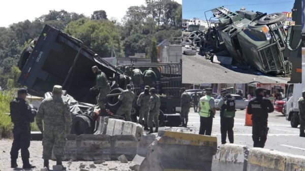 Volcadura de camión militar en Puebla deja dos soldados lesionados