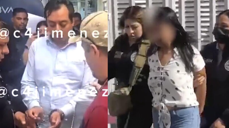 Esposados, trasladan a prisión a padres agresores de maestra de kínder