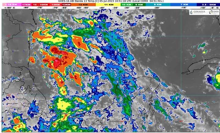 Pronóstico del clima para hoy miércoles 5 de julio 2023 en Quintana Roo; cielo nublado la mayor parte del día, con lluvias y chubascos en el estado.
