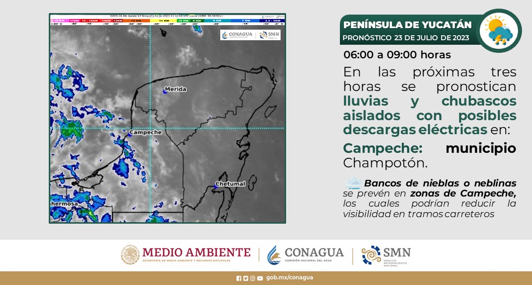 Pronóstico del clima para hoy domingo 23 de julio 2023 en Quintana Roo; cielo medio nubado en la mañana y chubascos en zonas del estado.