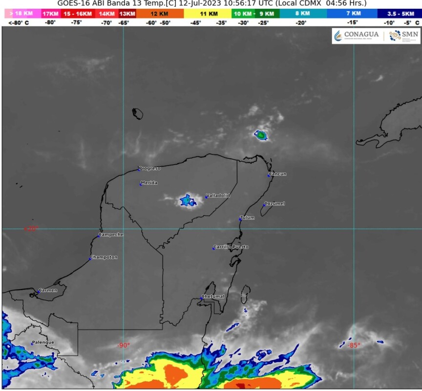 Pronóstico del clima para hoy miércoles 12 de julio 2023 en Quintana Roo; cielo parcialmente nublado con lluvias e intervalos de chubascos.